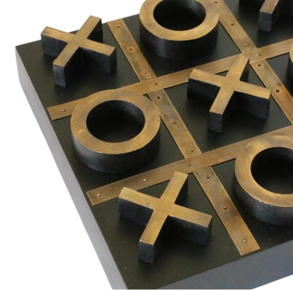 Wooden Noughts & Crosses Set with Brass Finish