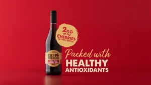 Bottle of 100% pure cherry juice, 750mL, containing 2kg of cherries