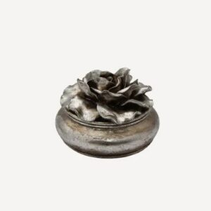 Camelia Large Round Trinket Box Pewter Finish